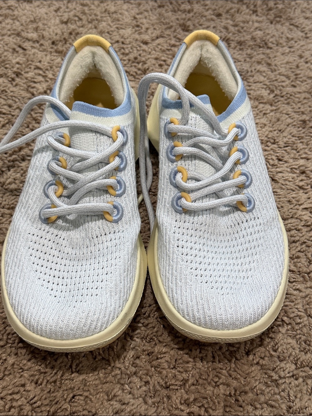 allbirds Women's Knit Sneakers in Light Blue and Pale Yellow